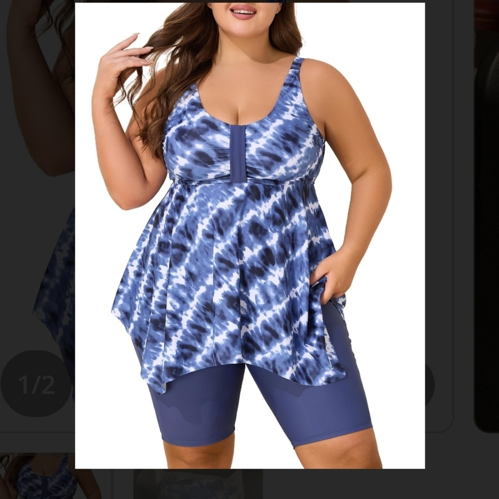 Summer Mae Women's Plus Size Two-Piece Swim Dress Tankini Size 26 Tye Dye Blue